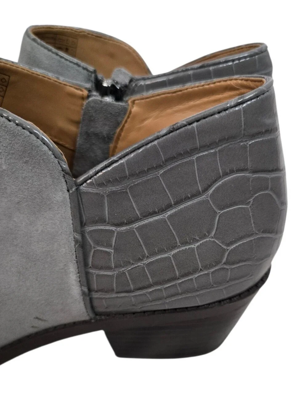 Vionic Grey Suede-Style Ankle Bootie with Croc-Embossed Heel